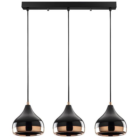Sospensione in metallo nero e rame con 3 lampadine - YILDO