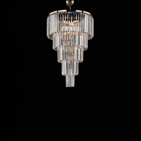 Sospensione in ottone e ferro dorato con strass 7 luci H.93 - Ø50