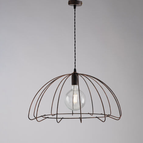 Sospensione Industrial 1 Luce Ferro Nero E Rame Serie Elia