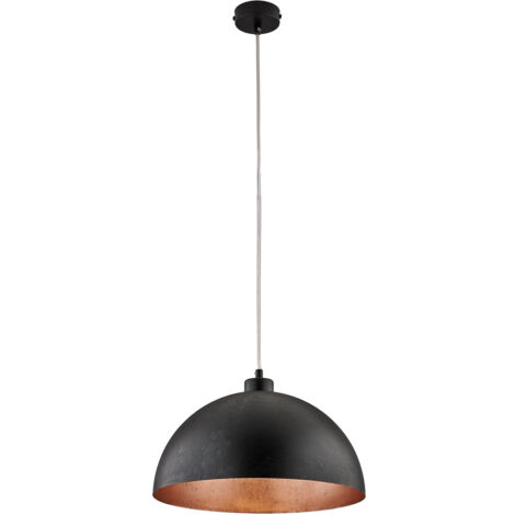 Sospensione Industrial 1 Luce Marcus In Ferro Laccato Nero E Rame Diam 35