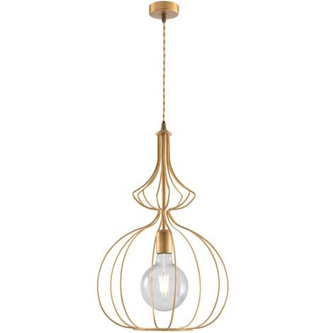 Sospensione Industrial 1 Luce Olimpia Gabbia Ferro Laccato Oro