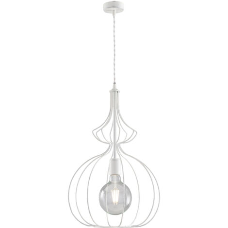 Sospensione Industrial 1Luce Olimpia Gabbia Ferro Laccato Bianco E Argento
