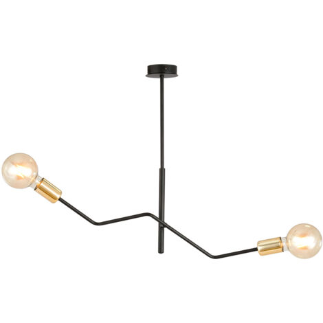 Sospensione Industrial 2 Luci Temi In Acciaio Nero E Oro Bracci Regolabili
