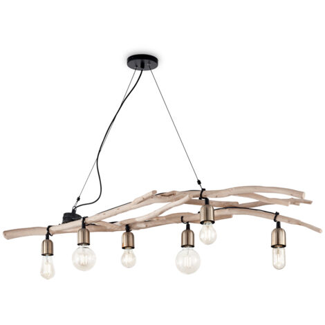 Sospensione Industrial-Minimal Driftwood Legno Marrone 6 Luci E27