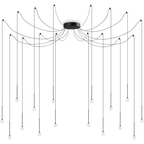 Sospensione Industrial-Minimal Lucciola Metallo Nero 16 Luci Led 16W 3000K