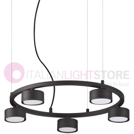Sospensione Industrial-Minimal Minor Metallo Nero 5 Luci Gx53 9W 3000K