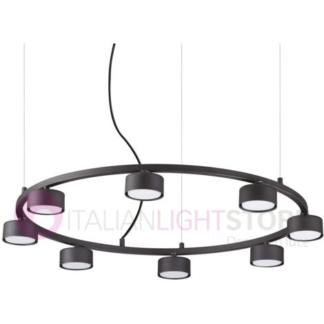 Sospensione Industrial-Minimal Minor Metallo Nero 8 Luci Gx53 9W 3000K