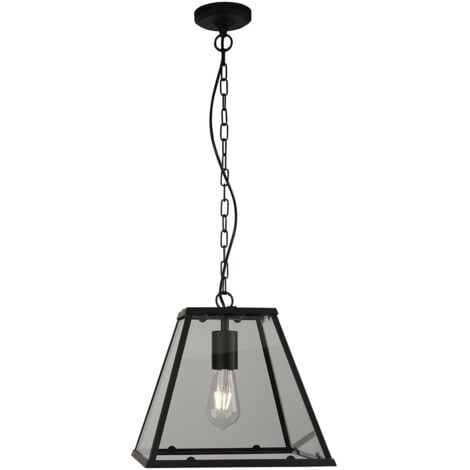 Sospensione Industrial-Nordico Lantern Noir Acciaio Nero Vetro 1 Luce E27