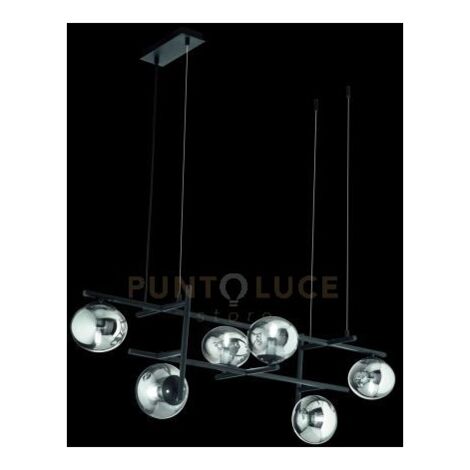 SOSPENSIONE JEWEL 6 LUCI NERO VETROFUME' ATTACCO E14 VETRO D.15CM L.115CM RETTANGOLARE