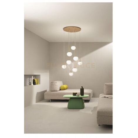 SOSPENSIONE JEWEL 8 LUCI ORO VETRO BIANCO SATINATO ATTACCO E14 VETRO D.15-17CM