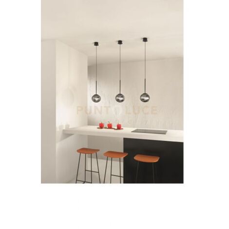 SOSPENSIONE JEWEL SINGOLA NERO VETRO FUME' ATTACCO E14 D.17CM