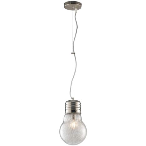"Sospensione LAMPADINA in alluminio cromato e diffusore in vetro 15 cm."