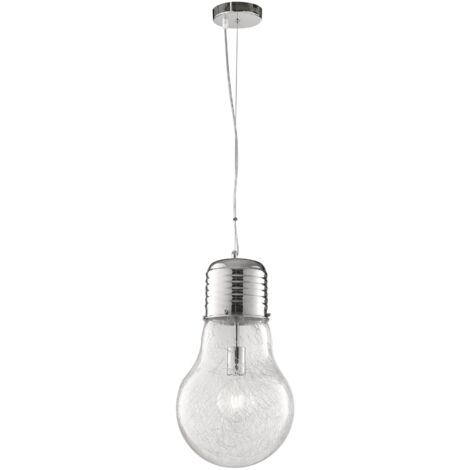 "Sospensione LAMPADINA in alluminio cromato e diffusore in vetro 30 cm."