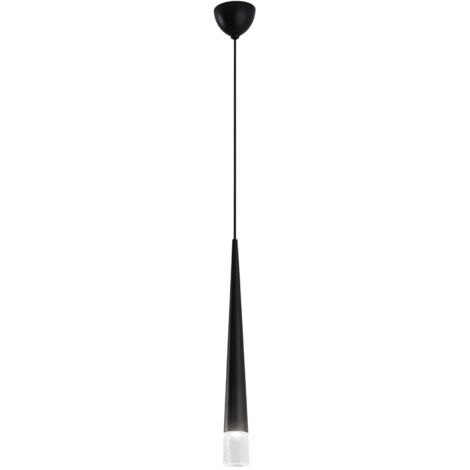 "Sospensione LANCELOT in metallo nero con finale in vetro 120x6 cm."