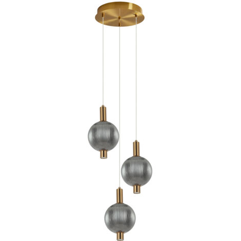 Sospensione LENTI Italux oro rigato vetro fumé LED 18W