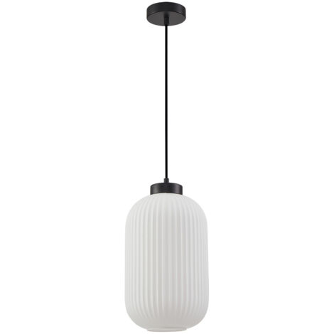 Sospensione Lindo Italux vetro rigato bianco/nero 1 luce E27