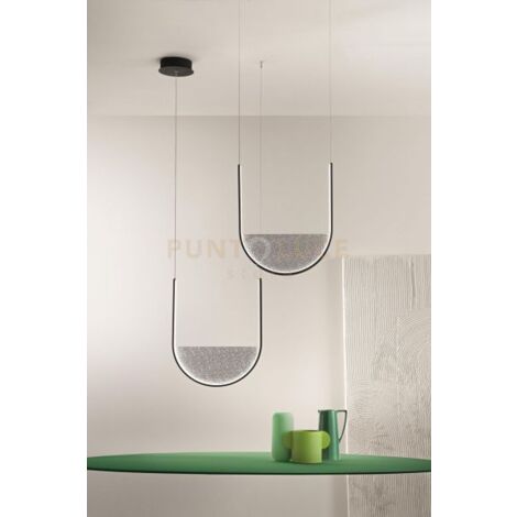 SOSPENSIONE LOTUS 2 NERO CON VETRO FUME' L.40+36CM LED 3000K 3256LM 55W DIMMERABILE