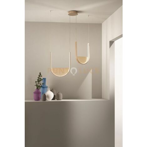 SOSPENSIONE LOTUS 2 ORO CON VETRO AMBRA L.40+36CM LED 3000K 3256LM 55W DIMMERABILE