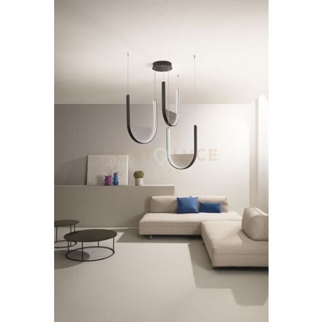 SOSPENSIONE LOTUS 3 NERO CON VETRO FUME'  L.40+40+36CM LED 3000K 4200LM 70W DIMMERABILE