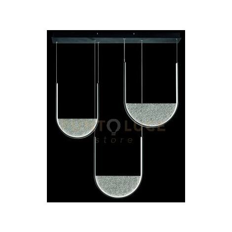 SOSPENSIONE LOTUS 3 NERO CON VETRO FUME'  L.40+44+36CM  LED 3000K 4200LM 70W DIMMERABILE BASE RETTANGOLARE