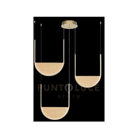 SOSPENSIONE LOTUS 3 ORO CON VETRO AMBRA L.40+40+36CM LED 3000K 4200LM 70W DIMMERABILE
