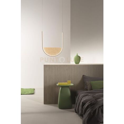 SOSPENSIONE LOTUS ORO CON VETRO AMBRA L.53CM A LED 3000K 2488M 34W DIMMERABILE