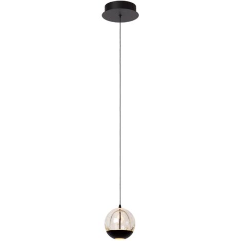 Sospensione Lucide Sentubal sfera vetro nero con bolle LED 6,3W