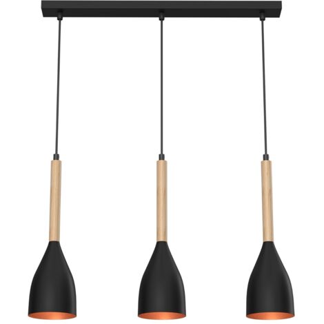 Sospensione Luminex Muza 3xE27 nera oro legno 56cm