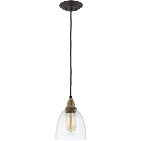 Sospensione Matrimonio Acciaio Legno Zinco Antico Vetro 1 Luce E27 D16,2Cm