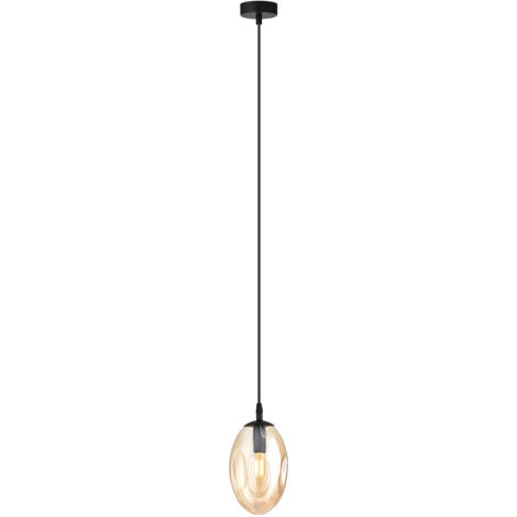 Sospensione Minimal 1 Luce Atalanta Acciaio Nero E Vetro Ambra