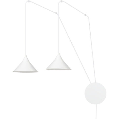Sospensione Minimal 2 Luci Fujin In Acciao Bianco E Paralume A Cono