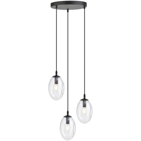 Sospensione Minimal 3 Luci Atalanta Acciaio Nero E Vetro Trasparente