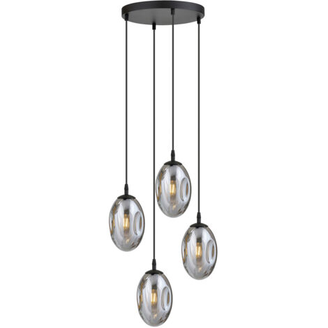 Sospensione Minimal 4 Luci Atalanta Acciaio Nero E Vetro Fumè