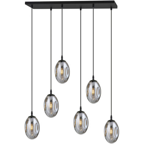 Sospensione Minimal 6 Luci Atalanta Acciaio Nero E Vetro Fumè