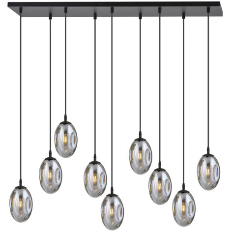 Sospensione Minimal 9 Luci Atalanta Acciaio Nero E Vetro Fumè