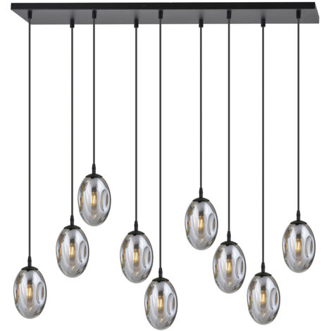 Sospensione Minimal 9 Luci Atalanta Acciaio Nero E Vetro Fumè