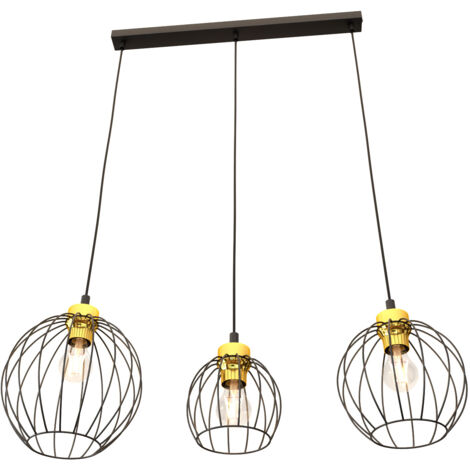 Sospensione Minimal Industrial Hathor 3 Luci Lineari Nera E Oro