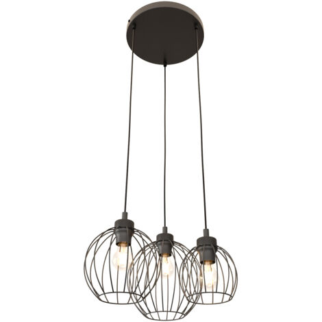 Sospensione Minimal Industrial Hathor 3 Luci Tonda Nera