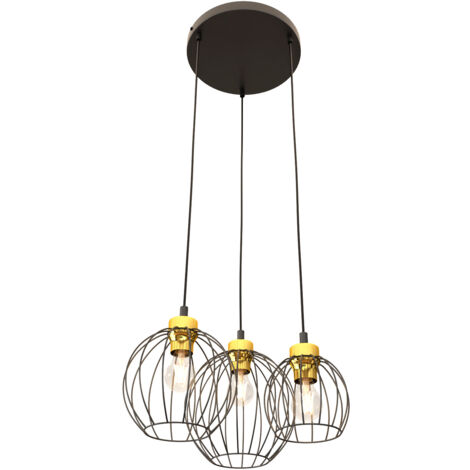 Sospensione Minimal Industrial Hathor 3 Luci Tonda Nera E Oro