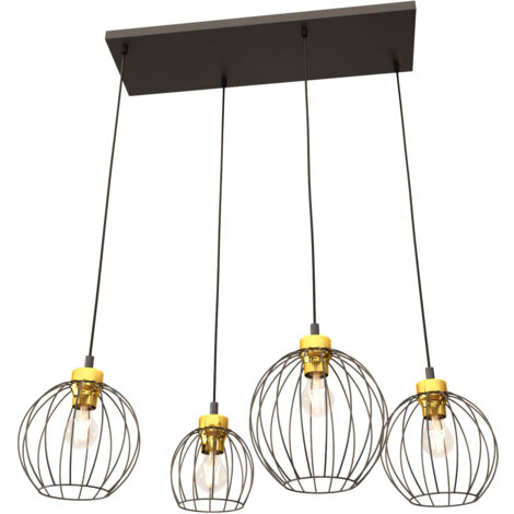 Sospensione Minimal Industrial Hathor 4 Luci Lineari Nera E Oro