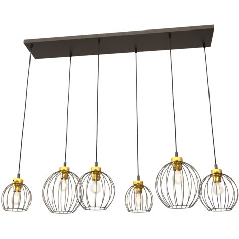 Sospensione Minimal Industrial Hathor 6 Luci Lineari Nera E Oro