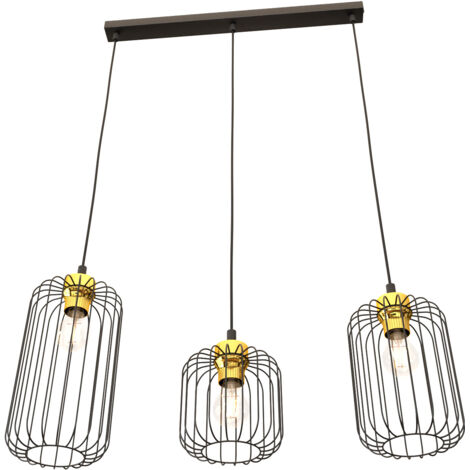 Sospensione Minimal Industrial Minerva 3 Luci Lineari Nera E Oro