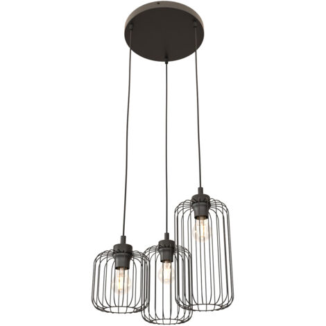 Sospensione Minimal Industrial Minerva 3 Luci Tonda Nera