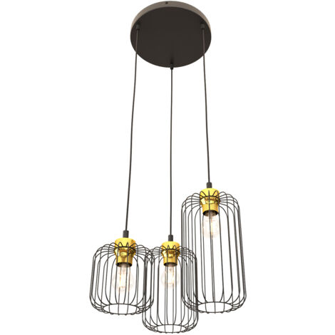 Sospensione Minimal Industrial Minerva 3 Luci Tonda Nera E Oro