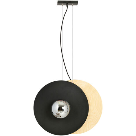 Sospensione Minimal Nordica Brigid 2 Luci In Acciaio Nero E Legno Vetro Fumè