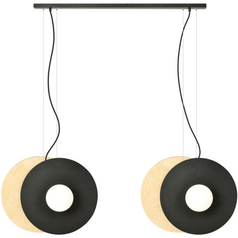 Sospensione Minimal Nordica Brigid 4 Luci In Acciaio Nero E Legno Vetro Bianco