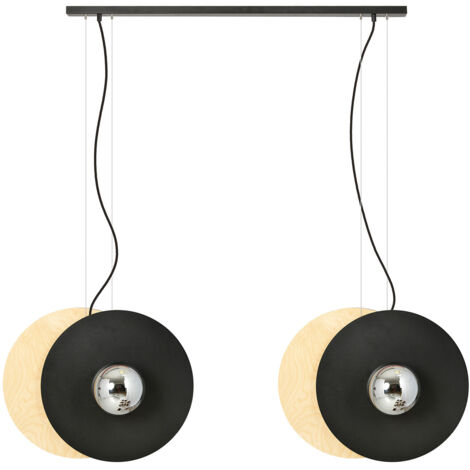 Sospensione Minimal Nordica Brigid 4 Luci In Acciaio Nero E Legno Vetro Fumè