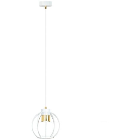 Sospensione Minimal Orfeo 1 Luce In Acciaio Bianco A Gabbia Con Oro
