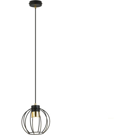 Sospensione Minimal Orfeo 1 Luce In Acciaio Nero A Gabbia Con Oro