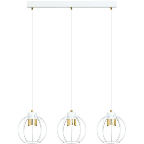 Sospensione Minimal Orfeo 3 Luci In Acciaio Bianco A Paralumi Gabbia Con Oro